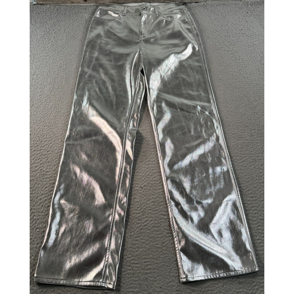 Abercrombie &‎ Fitch Pants Girls 15/16 Silver Faux Leather Metallic Wide-Leg